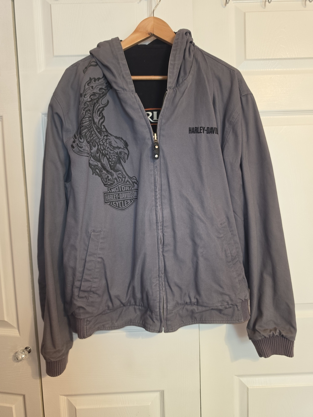 Harley-Davidson Reversible Slate Gray To Black Hooded Jacket